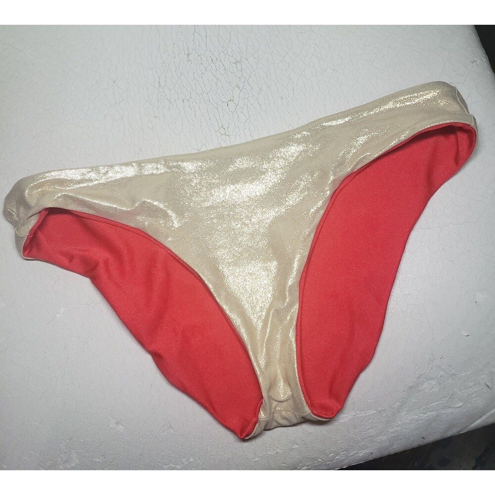 Luli Fama Cosita Buena Bikini Bottom Reversible Coral Gold Glitter Beach M ZZZ - Picture 2 of 4